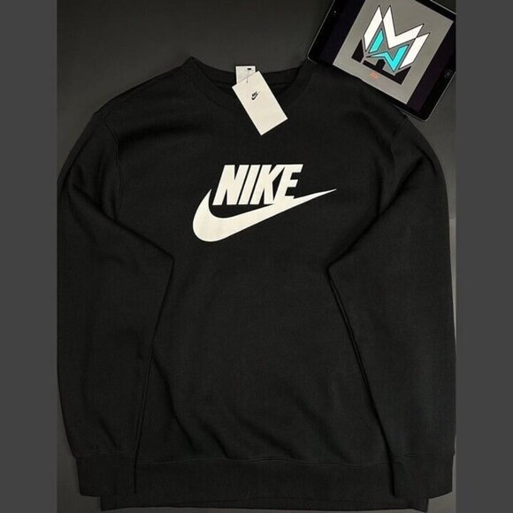 Nike Sportswear Club Fleece Graphic Crew Neck Black Men’s Sizes DQ4912-010 - Picture 1 of 7